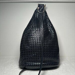 Vintage Ganson Black Woven Leather Sling Crossbody Bag Backpack